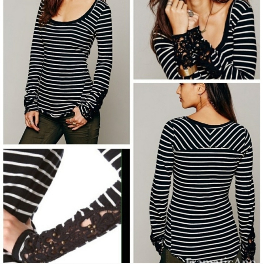 Free People Toosaloosa Black White Top Large